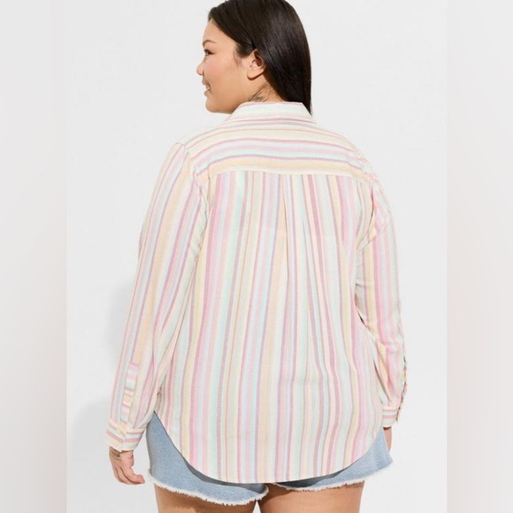 Torrid Rainbow Lizzie Button Up Long Sleeve Shirt Plus Size 2X Rocker Stripe - Picture 3 of 9